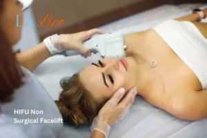 Woman having Hi-Fu to reduce wrinkles Ham.