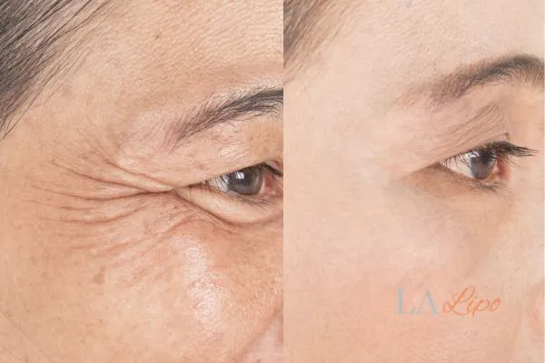 Before and after results of woman - HI-fu wrinkles reduction treatment Ham