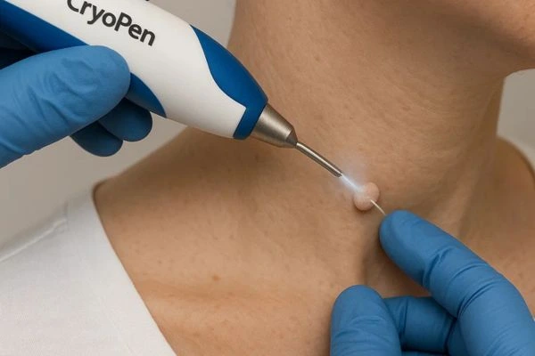 Person receiving Cryotherapy skin tag removal Ham