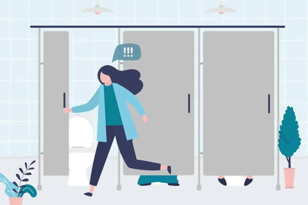 graphic of Urine incontinence Ham woman running to the toilet.